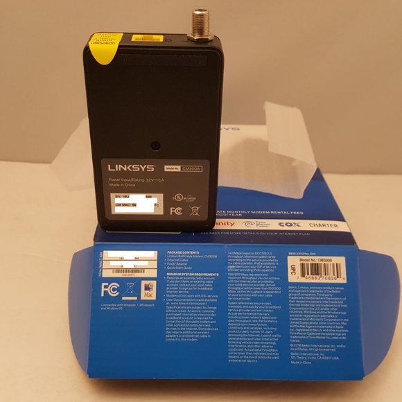 Linksys DOCSIS 3.0 Cable Modem 8 x 4 Bonded Channels Model CM3008 OPEN BOX - Picture 8 of 10